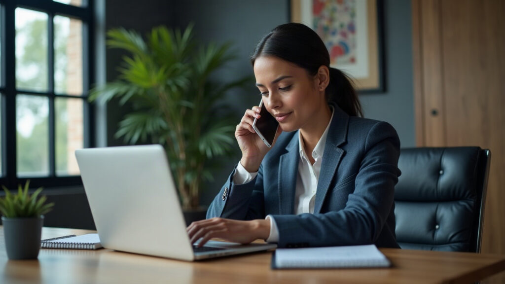 Profesional revisando consultas de chatbots whatsapp business en despacho mexicano