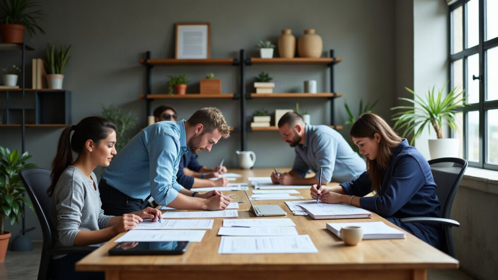 Equipo de oficina revisando costos de un ERP para PyMEs